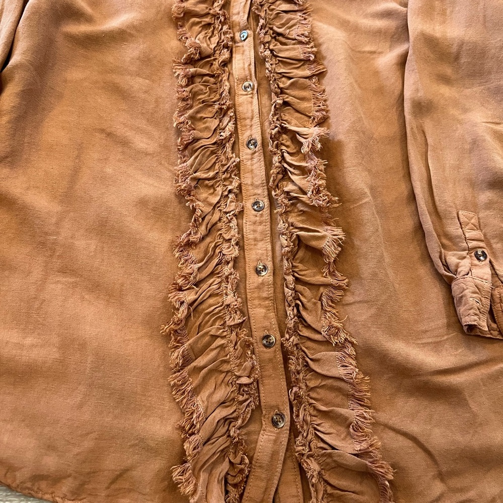 Pilcro Brown Button Down Shirt with Fringe Detail - Picture 10 of 13